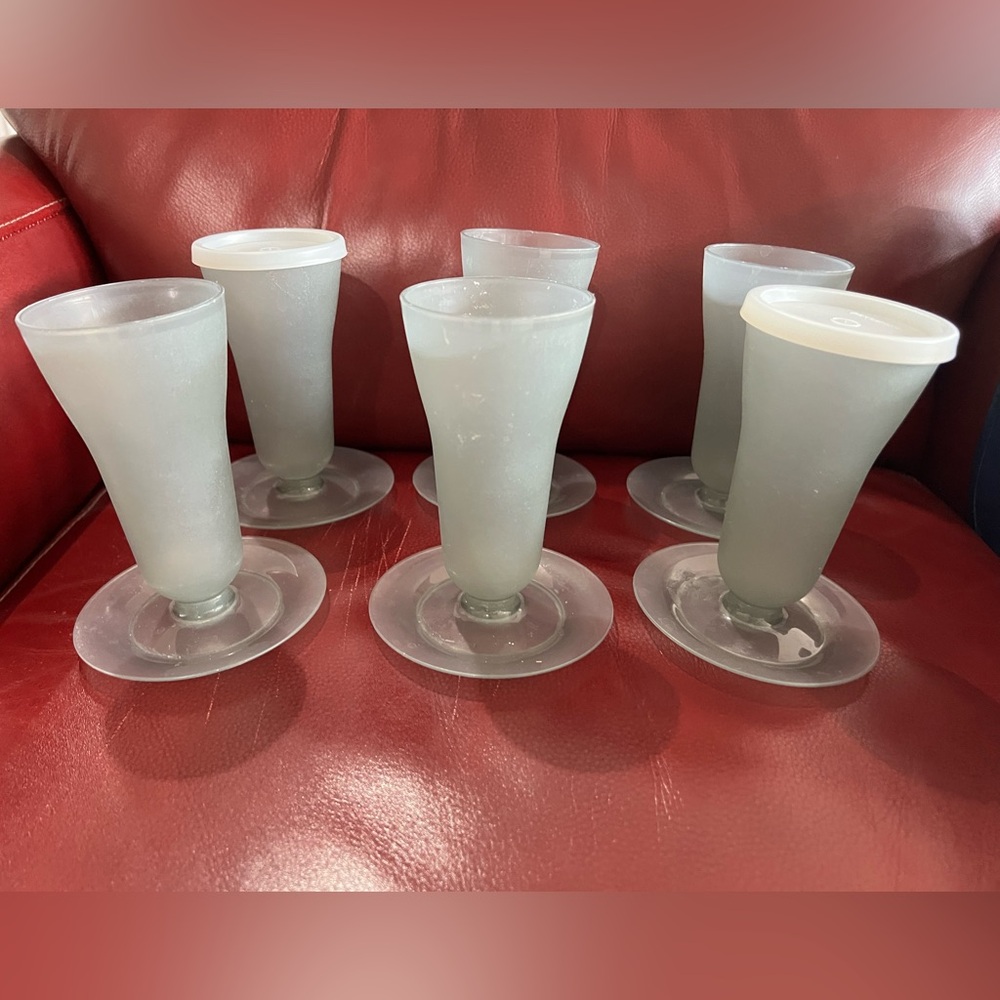 Set of 6 Vintage Tupperware Gray Parfait Dessert Cups 754 with 2 lids
